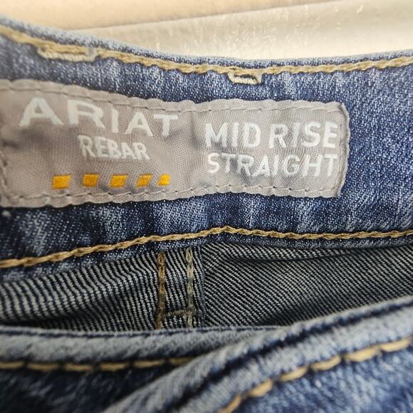 Ariat Rebar Jeans Women 30L Blue Mid Rise Straight Leg Denim Pants Medium Wash - Picture 7 of 12